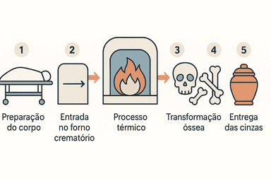 Ilustração representativa do processo de cremação em Portugal